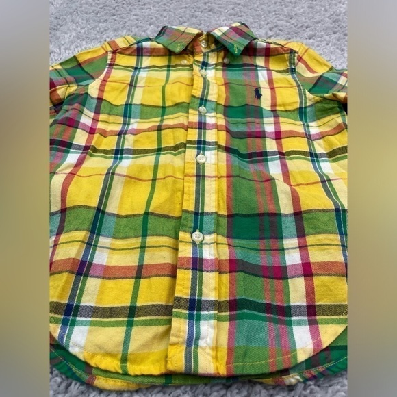 Ralph Lauren Shirt Boys 2T Madras Plaid Long Sleeve Button Up Blue Pony Easter - Picture 2 of 5